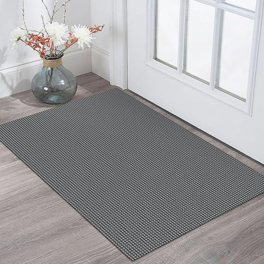 KOZYFLY Indoor Door Mat 2x3 ft Small Area Rugs Washable Front Door Mat Non Slip Rubber Backed Entryway Rug Cotton Entrance Doormat for Front Porch Bathroom Kitchen Bedroom, Grey/Dark Grey