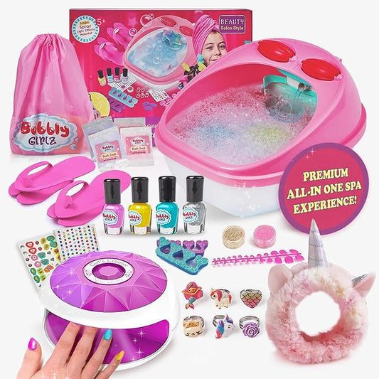 Kids Spa Day Kit for Girls, 42+ Piece Spa Set with Waterfall Foot Spa, Nail Spa Kit, Pedicure and Manicure Accessories, Perfect Spa Kit for Girls Ages 6 7 8 9 10 11 12, Fun Birthday or Christmas Gift