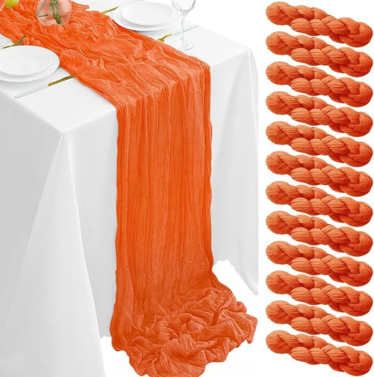 12Pack Orange Table Runner 10FT Cheesecloth Table Runner 35x120inch Cheese Cloth Table Runners Rustic Boho Gauze Fall Table Runners for Party Wedding Birthday Dining Bridal Shower Baby Shower Decor