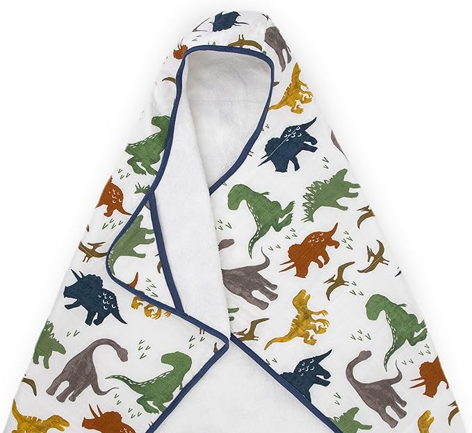 Little Unicorn Premium Hooded Bath Towel| Absorbent Cotton & Terry Blend | Larger Size, 1-6 Years (Dino Friends)