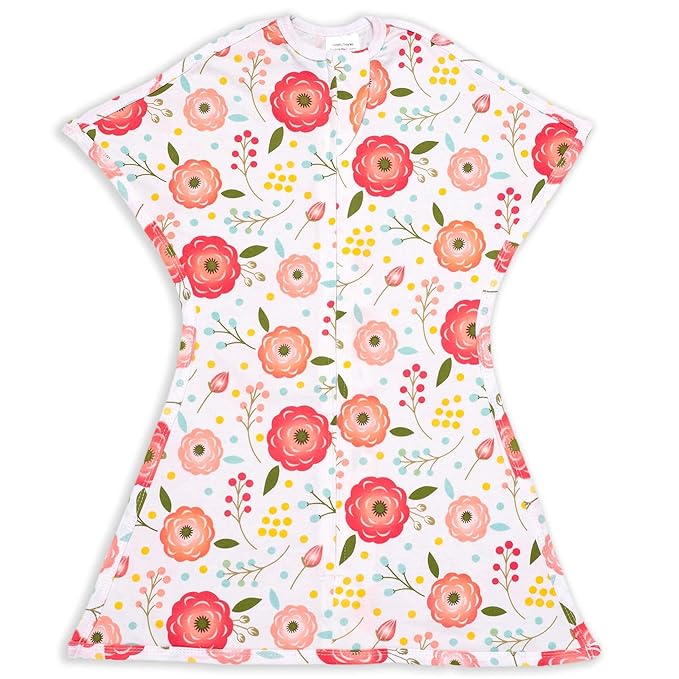 SleepingBaby Zipadee-Zip Transition Swaddle - Cozy Baby Swaddle Blanket with Zipper Convenience - Roomy Wearable Blanket for Easy Diaper Changes - Pretty Poppy, Small (4-8 Month)