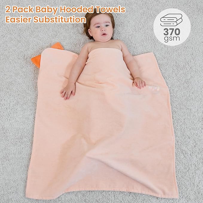 Mooreeke 2 Pack Toddler Towels - 100% Cotton Toddler Hooded Towels - Soft Baby Bath Towel with Hood for Newborn - Comfort Towel for Baby Girls and Boys - Animal Shaped (Fox & Cat)
