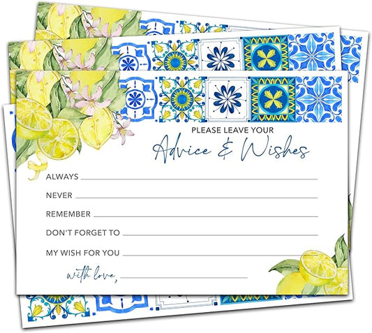 Advice And Wishes Cards (25pcs), Mediterranean Lemon Advice Cards For Mr And Mrs, Bride And Groom, New Parents, Bridal Shower, Baby Shower, Engagement, Wedding, Bachelorette Party Games Decor -A03