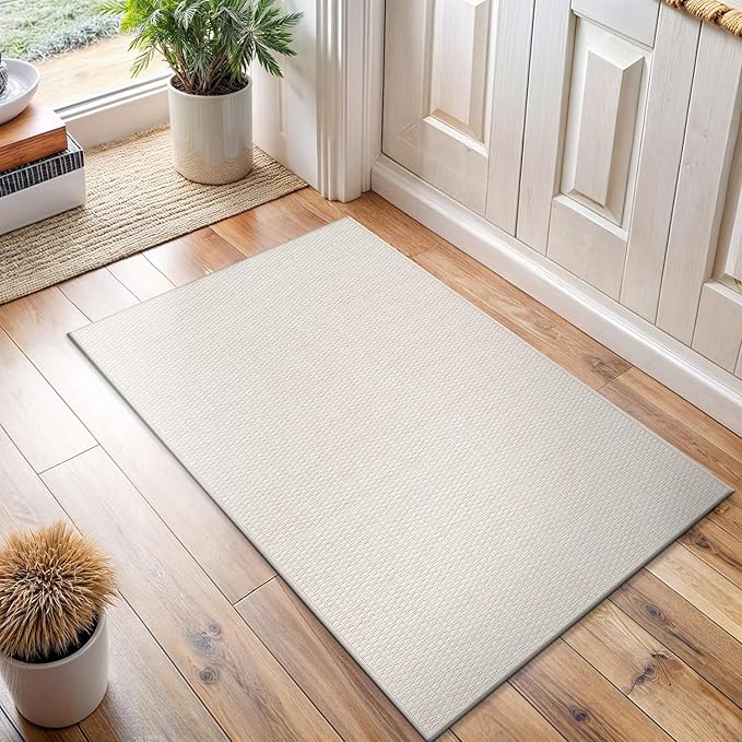 Easy Jute Rugs 2x3 White Color Living Room Indoor Outdoor Door Mat for Farmhouse Patio and Kitchen Rug High Traffic Washable Easy to Clean Solid Boho Woven Design Outside Carpet (2 x 3)