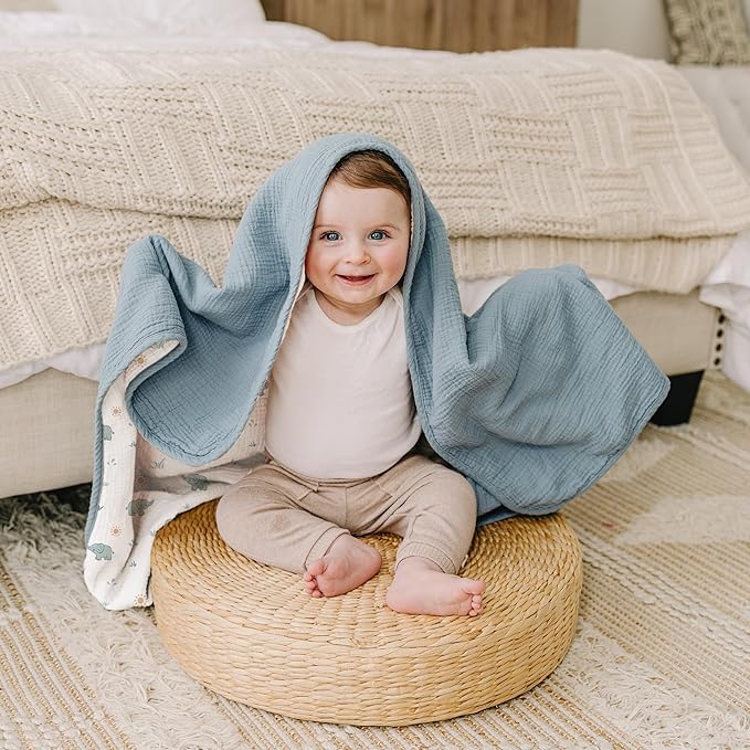 Konssy Muslin Baby Blankets for Girls Boys, 100% Cotton Crib Blanket for Baby Infant Toddler, Super Soft and Lightweight Nursery Blankets 40"x36" (Elephant)
