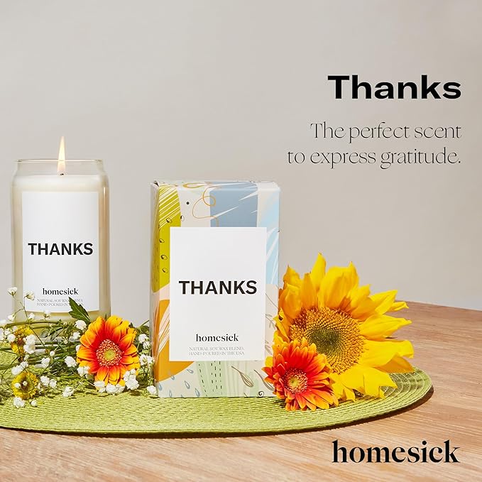 Homesick Scented Candles for Home (Thanks) - 13.75 oz Long-Lasting Soy Wax Blend Jar Candle Gifts for Women for All Occasions, 60-80 Hours Burn Time - Notes of Cucumber, Lemon & Patchouli