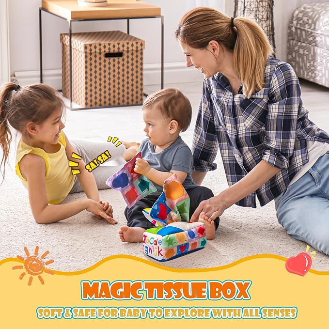 Montessori Toys for Babies 6-12 Months,1 Year Old,8 in 1 Learning Educational Set Wooden Sensory Toys for Baby Toys 12-18 Months (Includes Tissue Box Toy,Rainmaker and More)