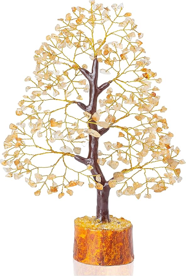 Crocon Citrine Gemstone Tree Feng Shui Figurine Money Bonsai Chakra Balancing Good Luck Prosperity Reiki Healing Crystals Decoration Ornament Sculpture Table Decor Gift Size 10-12"
