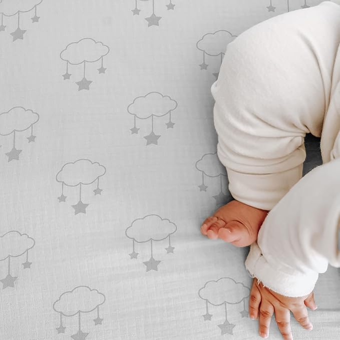 Newton Baby Organic Fitted Crib Sheet (2-Pack) - Ultra Breathable and Soft, 100% Organic Muslin Cotton, Wishing on a Star Print + Solid White, Fits All Standard Cribs