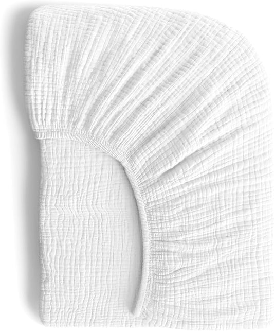 Muslin Crib Sheets, 100% Organic Cotton, Breathable and Ultra-Soft, Standard Crib Sheet Mattress (28"x 52") for Girls and Boys, Neutral Fitted Baby Crib Sheet (White)
