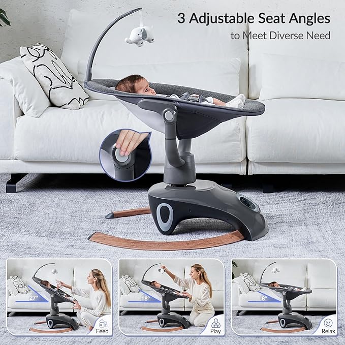 Electric Baby Swing for Infants with Remote Control, Rocker with 6 motions, 5 Speeds, 13 Music Include White Noise, 5 Point Harness, 3 Seat Positions for Newborn Boy Girl Max 20 Lbs