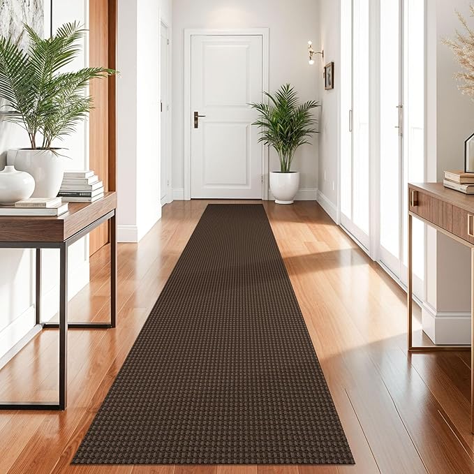 KOZYFLY Runners for Hallways 2x10 ft Washable Kitchen Runner Non Slip Rubber Backed Hallway Rugs Cotton Entryway Runner Rug Floor Carpet for Indoor Hall, Backdoor, Kitchen, Reddish Brown/Coffee