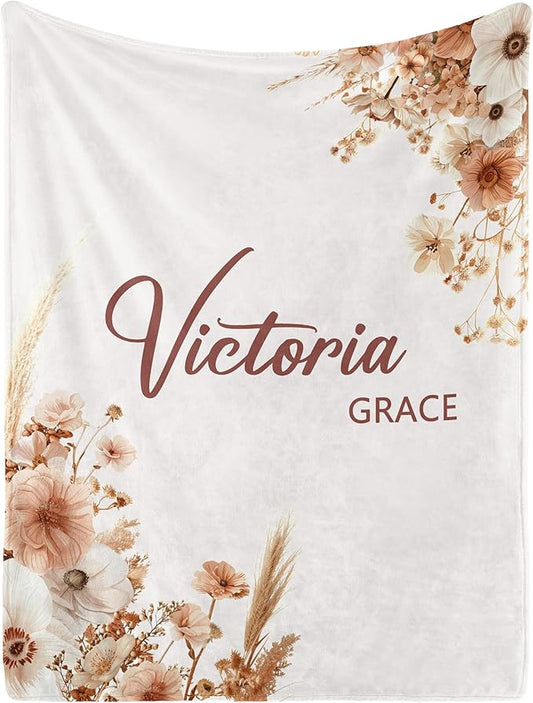 Personalized Baby Blanket with Name, Custom Baby Blanket for Kids Soft Flannne Blankets in Easter Personalized Baby Gifts for Infant Newborn Shower (Brown)