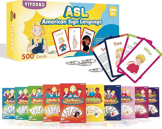 ASL Flash Cards - 500 American Sign Language FlashCards for Beginners and Toddlers, Kids, Teens and Adults Include Verbs, Nouns, Sight Words