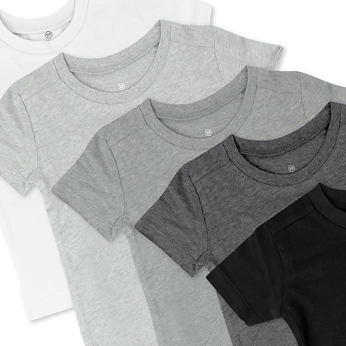 HonestBaby Unisex-Baby 5-Pack Short Sleeve T-Shirts 100% Organic Cotton Baby, Toddler, Little Kid, Boy, Girl, Unisex