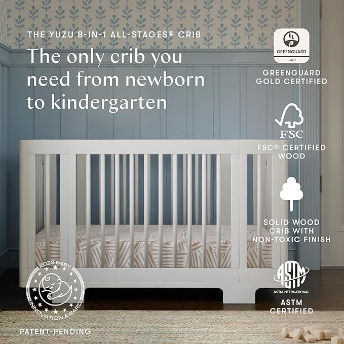 Babyletto Yuzu 8-in-1 Convertible All-Stages® Crib - Conversion Kits for Bassinet, Midi Baby Crib to Toddler Bed, Daybed, Full-Size Crib & Baby Bed - Portable & Adjustable - GREENGUARD Gold Certified