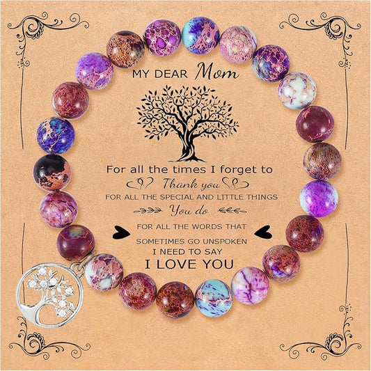 QWNHONEY Mothers Day Gift for Grandma Mom Mother in Law Sister in Law Bonus mom Granny Nana Valentine's Day Birthday Anniversary Pink Red Natural Stone Tree of Life Bracelet