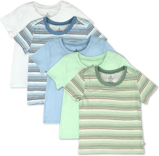HonestBaby Unisex-Baby 5-Pack Short Sleeve T-Shirts 100% Organic Cotton Baby, Toddler, Little Kid, Boy, Girl, Unisex