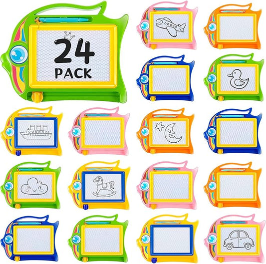 24 Pcs Mini Magnetic Drawing Board for Kids, Erasable Doodle Board Tablet Colorful Sketch Writing Pad for Classroom Rewards Prizes Birthday Party Favors Goodie Bag Stuffers