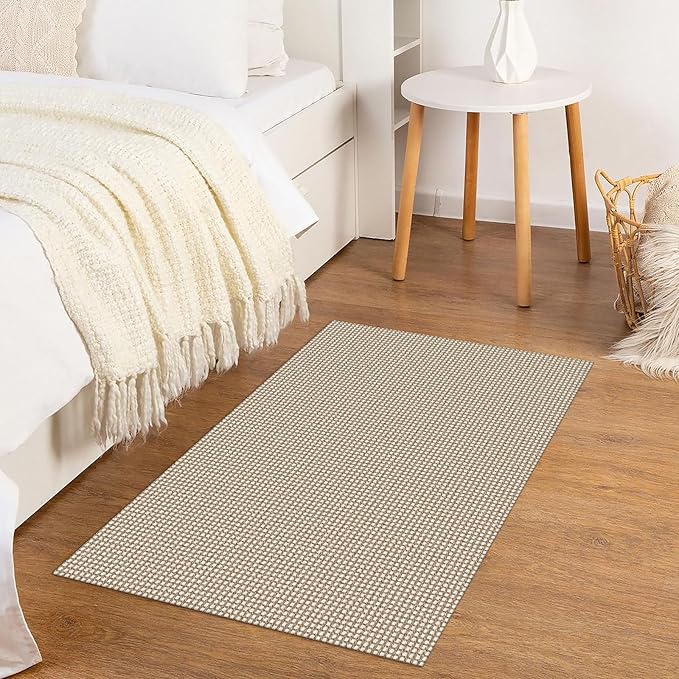 KOZYFLY Indoor Door Mat 2x3 ft Small Area Rugs Washable Front Door Mat Non Slip Rubber Backed Entryway Rug Cotton Entrance Doormat for Front Porch Bathroom Kitchen Bedroom, Ivory/Khaki