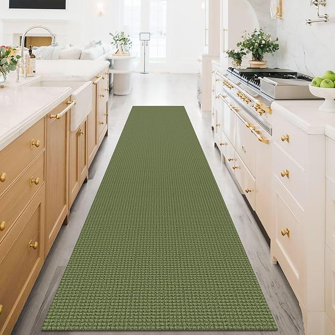 KOZYFLY Extra Long Runners for Hallways 3x16 ft Washable Kitchen Runner Non Slip Rubber Backed Hallway Rug Cotton Entryway Runner Rug Floor Carpet for Indoor Hall, Kitchen, Olive Green/Earthy Green