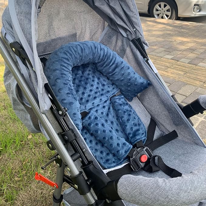 Upgraded 3-in-1 Baby Head Body Support Pillow and Strap Covers for Infant Toddler-Baby Head and Neck Support Insert Cushion Pad for Car Seat Drak Blue