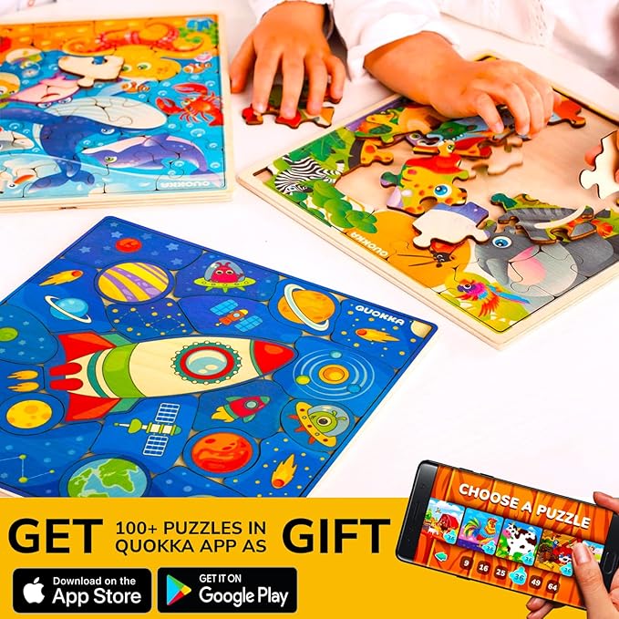 QUOKKA Wooden Rocket Puzzles for Kids Ages 3-5 – 28 Pieces Toddlers Kids Puzzles Ages 4-8 Year Olds – Wood Rocket Toys for Children Games 6-8 yo