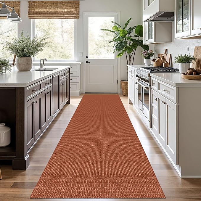 KOZYFLY Runners for Hallways 3x10 ft Washable Kitchen Runner Non Slip Rubber Backed Hallway Rugs Cotton Entryway Runner Rug Floor Carpet for Indoor Hall, Backdoor, Kitchen, Orange/Tan