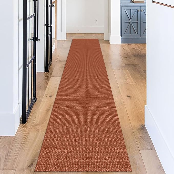 KOZYFLY Long Runners for Hallways 2x12 ft Washable Kitchen Runner Non Slip Rubber Backed Hallway Rugs Cotton Entryway Runner Rug Floor Carpet for Indoor Hall, Backdoor, Kitchen, Orange/Tan