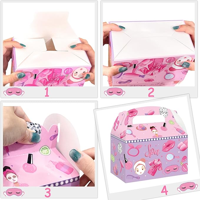 Spa Favor Box Decorations 12PCS Spa Birthday Party Supplies Makeup Theme Gift Boxes Spa Treat Box for Girls Princess Slumber Party Decor