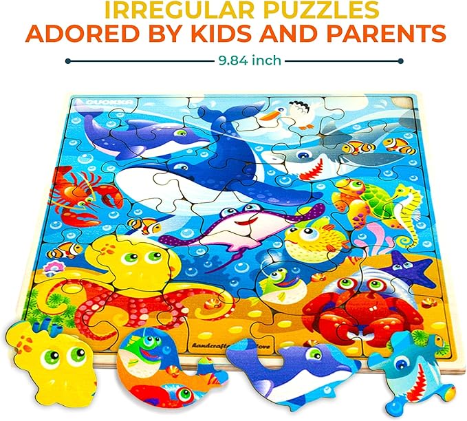 QUOKKA Wooden Ocean Puzzles for Kids Ages 3-5 – 28 Pieces Toddlers Kids Puzzles Ages 4-8 Year Olds – Wood Ocean Toys for Children Games for Boys and Girls 6-8 yo
