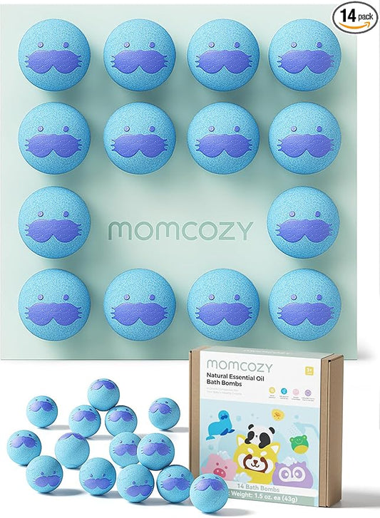 Momcozy Natural&Essential Oil Bath Bombs,14 Pcs Bubble Bath Fizzy Balls with Cute Seal Animal Shapes,Bath Bombs Children's Day Gift Set for Kids Girls Boys Toddler,Ideal Gift