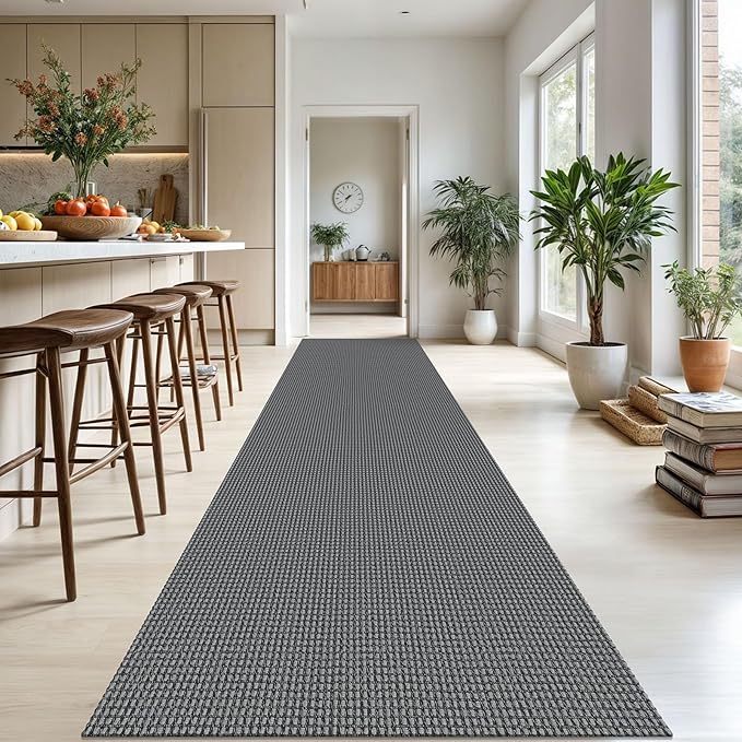 KOZYFLY Extra Long Runners for Hallways 3x18 ft Washable Kitchen Runner Non Slip Rubber Backed Hallway Rug Cotton Entryway Runner Rug Floor Carpet for Indoor Hall, Kitchen, Stair, Grey/Dark Grey