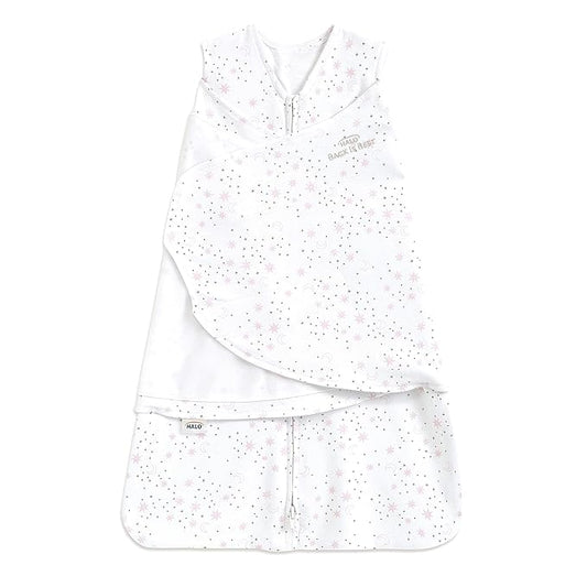 HALO 100% Cotton Sleepsack Swaddle, 3-Way Adjustable Wearable Blanket, TOG 1.5, Midnight Moons Pink, Newborn, 0-3 Months