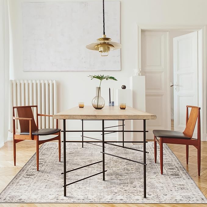 ReaLife Rugs Machine Washable Area Rug - Living Room Bedroom Bathroom Kitchen Entryway Office - Padded Low Pile Stain Resistant Premium - Boho Farmhouse Vintage - Joy - Beige Ivory 6' x 8'