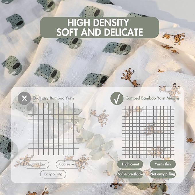 GLLQUEN BABY Receiving Blanket Boy Cotton Muslin Swaddle Blankets Girl Newborn Squares Breathable & Soft Thin Baby Blankets Cloths Double Absorbent Infant Swaddling Wrap - 6 Pack (Giraffe)