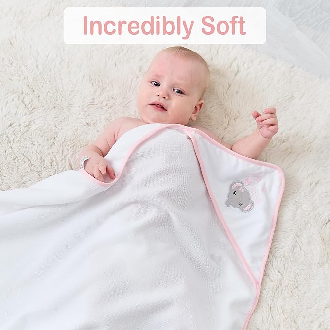 Viviland Baby Towels and Baby Wash Cloths Set Hooded Baby Towels Baby Wipes Absorbent Bath Face Towels Burp Cloths or Face Towels for Girl Boy 6-Pack Size 28 x 28 Inch(Elephant Flower)