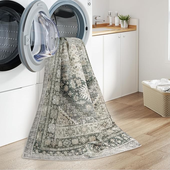 zesthome 6x9 Area Rug, Super Soft Washable Rugs for Living Room, Non-Slip Stain Resistant Vintage Rugs, Ultra-Thin Large Area Rugs (Wheat/Charcoal,6'x9')