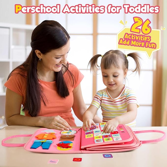Winblo Toddler Busy Board - Montessori Toys for Toddler Girl Birthday Gift, Educational Learning Sensory Busy Book for Toddlers Girls, Toddlers Activities Travel Toys for Airplane Car