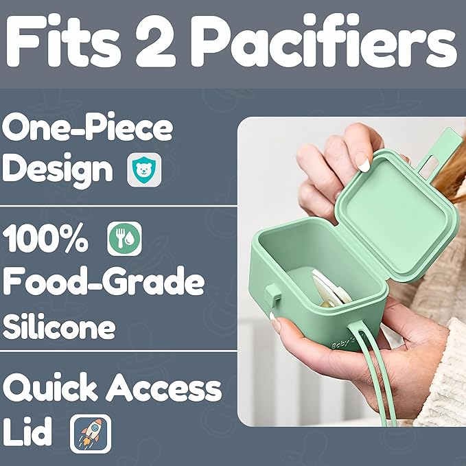 Silicone Pacifier Case - Hygienic Sealed Closure, One-Piece Easy-to-Clean Design,100% Food-Grade, BPA-Free Baby Pacifier Holder Case, Binky Holder, Attach to Any Diaper Bag or Stroller - Baby’s Aid