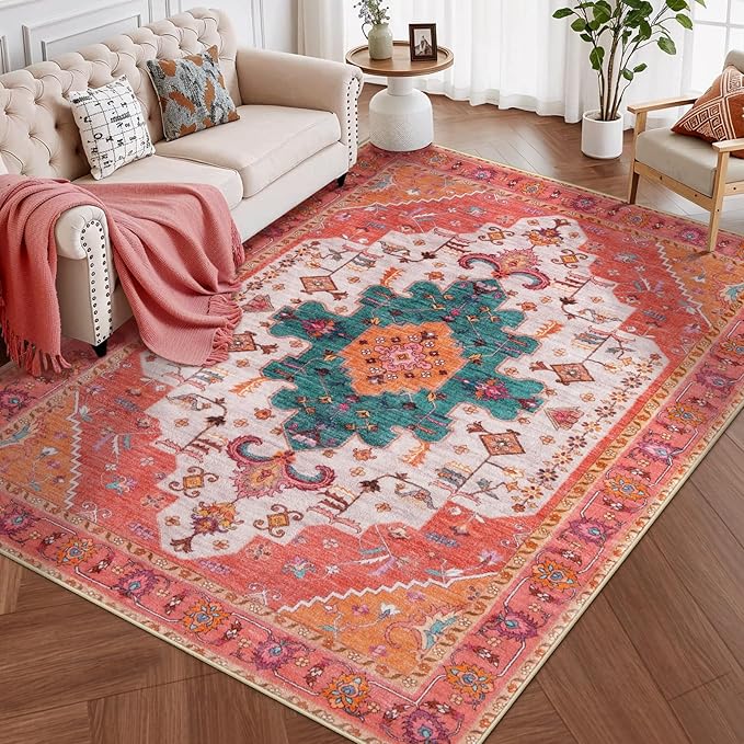 Ciicool Area Rug 5x7ft Washable Rugs for Living Room Non-Slip Indoor Rugs Large Low-Pile Mat Floor Carpet Vintage Rug for Bedroom Dinning Foyer Decor