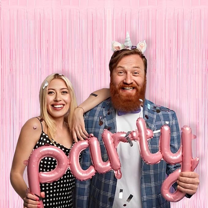 BRAVESHINE Pastel Pink Foil Fringe Curtains Tinsel Backdrop - 2 Pack Photo Booths Party Streamers Supplies for Halloweens/Boo Girls Princess Birthdays Bridal Shower Bachelorette Sweet Bow Decorations