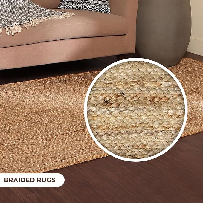 REDEARTH Rectangular Area Rug - Hand Woven Braided 100% Natural Jute - Artisan Made Boho Jute Rugs for Bedroom - Kitchen - Living Room - Farmhouse - Aesthetic Home Decor (5'x8' - Natural)