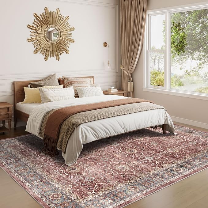 Dripex Washable Area Rug 6x9 Living Room Rug Stain & Water Resistant Foldable Thin Vintage Rugs Bedroom Rug Floor Carpet for Dining Room Kitchen Bathroom Farmhouse Office