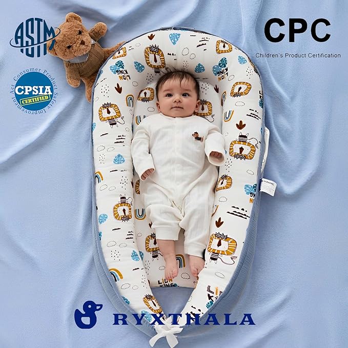 Premium Muslin Baby Lounger - Foldable, Adjustable & Breathable Infant Seat for 0-24 Months, Portable Travel Design with Mesh Liner, Soft & Cozy for Home & On-The-Go