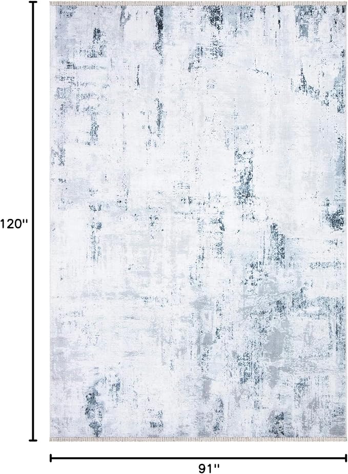 Bloom Rugs Caria Washable Non-Slip 8x10 Rug - Ivory/Silver/Blue Modern Abstract Area Rug for Living Room, Bedroom, Dining Room, and Kitchen - Exact Size: 7'8" x 10'