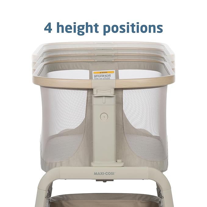 Maxi-Cosi Iora Baby Bassinets Bedside Sleeper, Portable Bassinet, Infant Bedside Sleeper Crib, Height Adjustable, Breathable Mesh, Large Storage Basket, Classic Oat