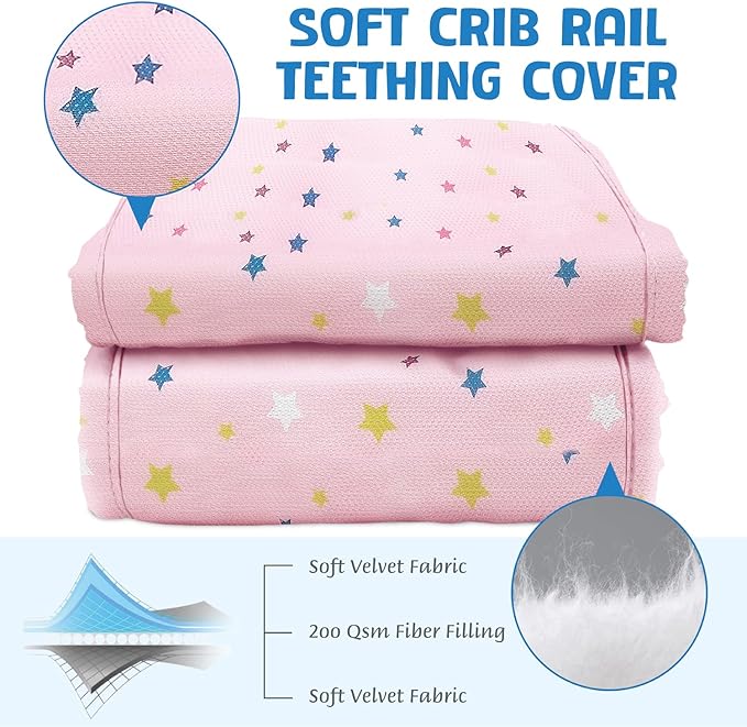 3 in 1 Crib Rail Covers for Teething,Soft Breathable Anti-Collision Crib Teething Rail Cover Edge Protector Strip（2025 New） (Star)