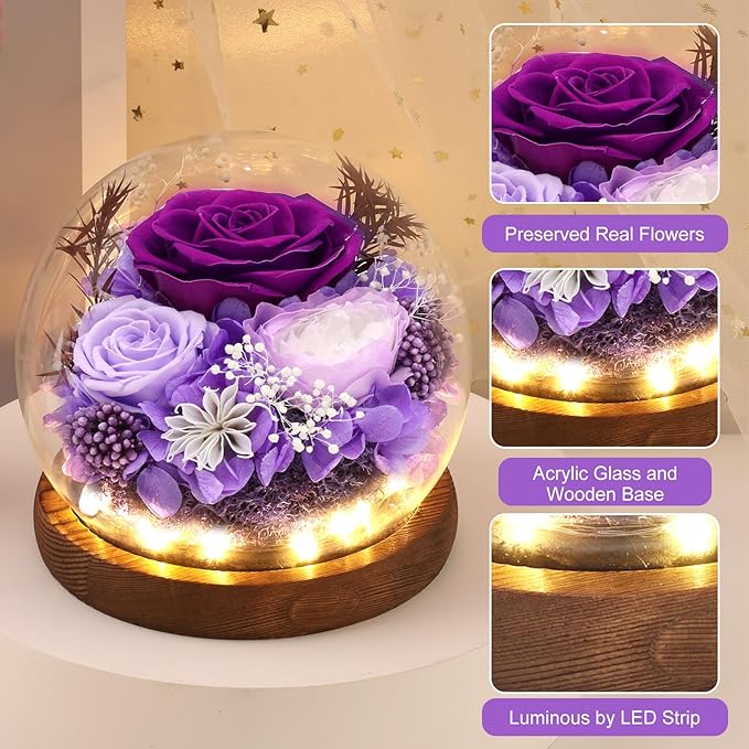 Lujechii Forever Flowers,Flowers for Delivery Prime.Birthday Gifts for Women,Moms, Lovers, Friends, Anniversaries, Preserved Flowers Unique Flower Gifts, Graduation Flower Bouquets(Purple)