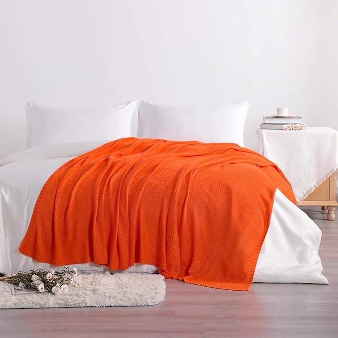 NTBAY Cable Knit Cooling Bed Blanket, Soft and Breathable Oversized Twin Bed Blanket 60x80 Inches Made from Rayon Derived from Bamboo for Bedroom, Travel, Orange